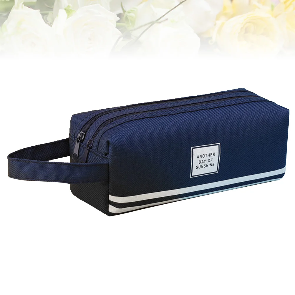 

Large Capacity Pencil Case Double-layer Pen Storage Bag Canvas Students Stationery Pouch ( Blue)