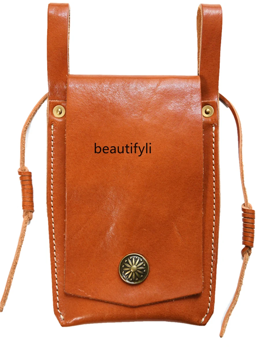 

First Layer Vegetable Tanning Leather Men's Belt Bag Genuine Leather Pure Cowhide Leisure Phone Bag Belt Bag