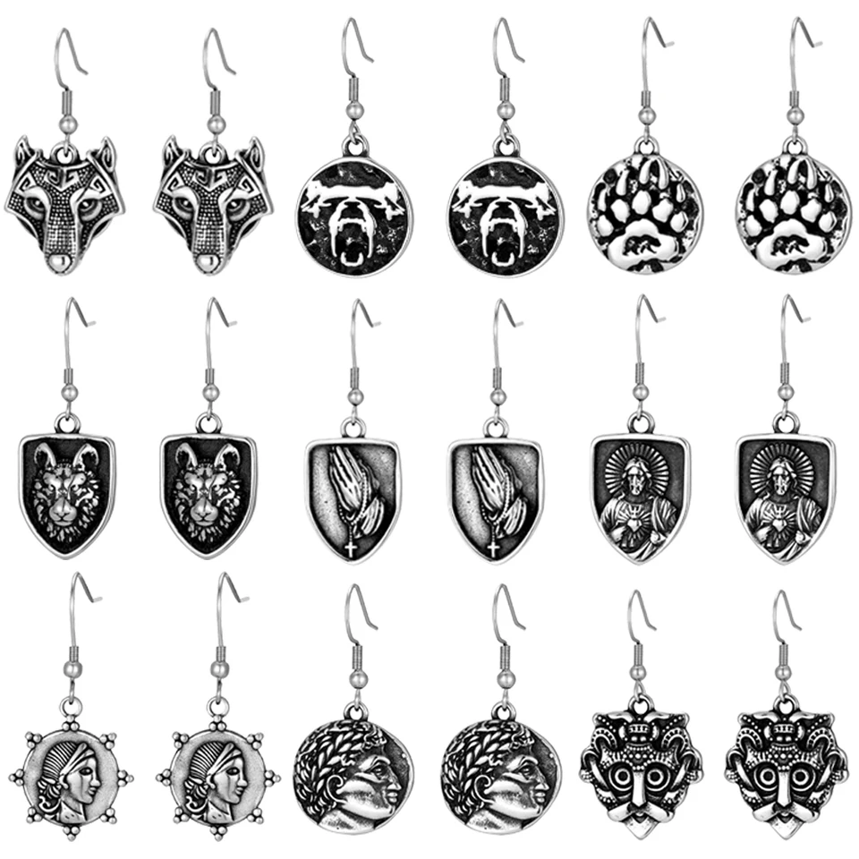 Allereya Orecchini testa lupo vintage orecchini lupo punk orecchini vichingo nordico orecchini dado testa lupo oro orecchini animale Halloween gioielli per donne e ragazze (oro