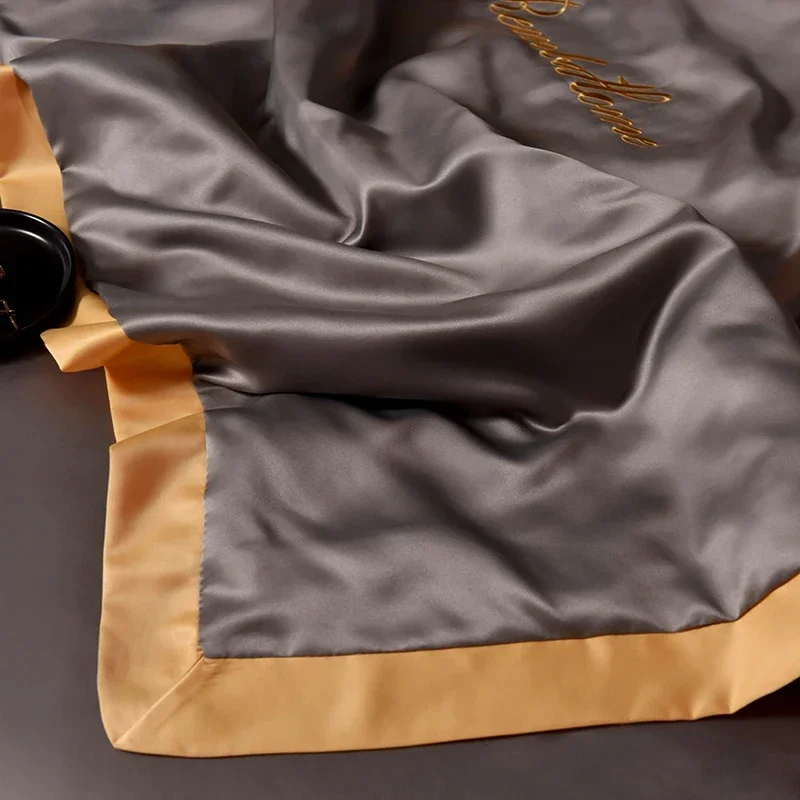 4/3/1 Pcs Ice Silk Summer Quilt Set Embroidery Silky Cool Feel Breathable Air Conditioning Comforter