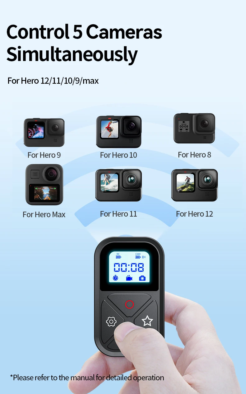 TELESIN 80M T10 Bluetooth Remote Control For Hero 12 11 10 9 8 Max With Wrist S