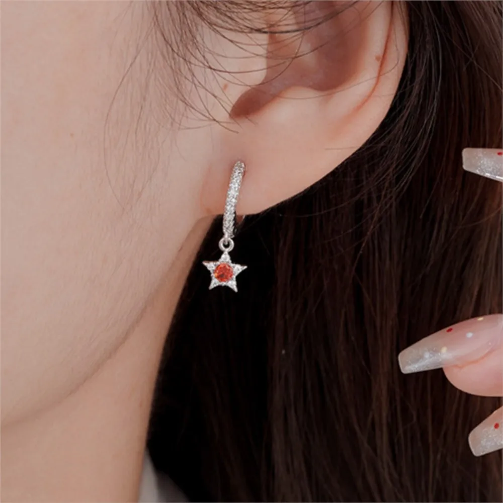 Delicate Colorful Zircon Star Pendant Hoop Earrings for Women Luxury Eleagnt Dangle Earring Party Jewelrys Gifts