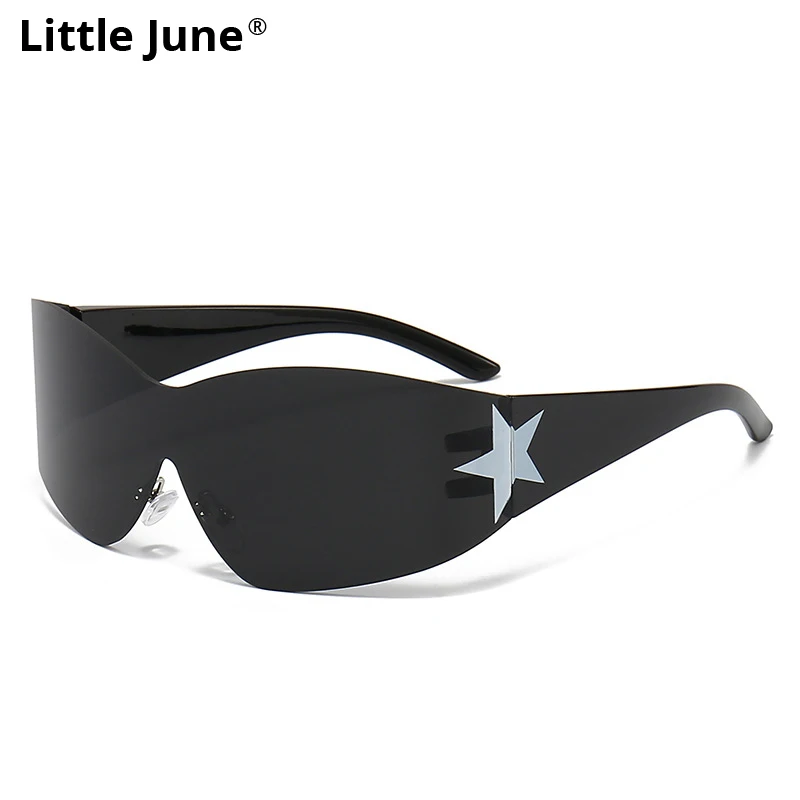 Occhiali Da Sole Vintage Oversize Y2K Star Donna Uomo One Piece Rimless Silver Black Lenti Uv400 Protection Fashion Goggle Eyewear