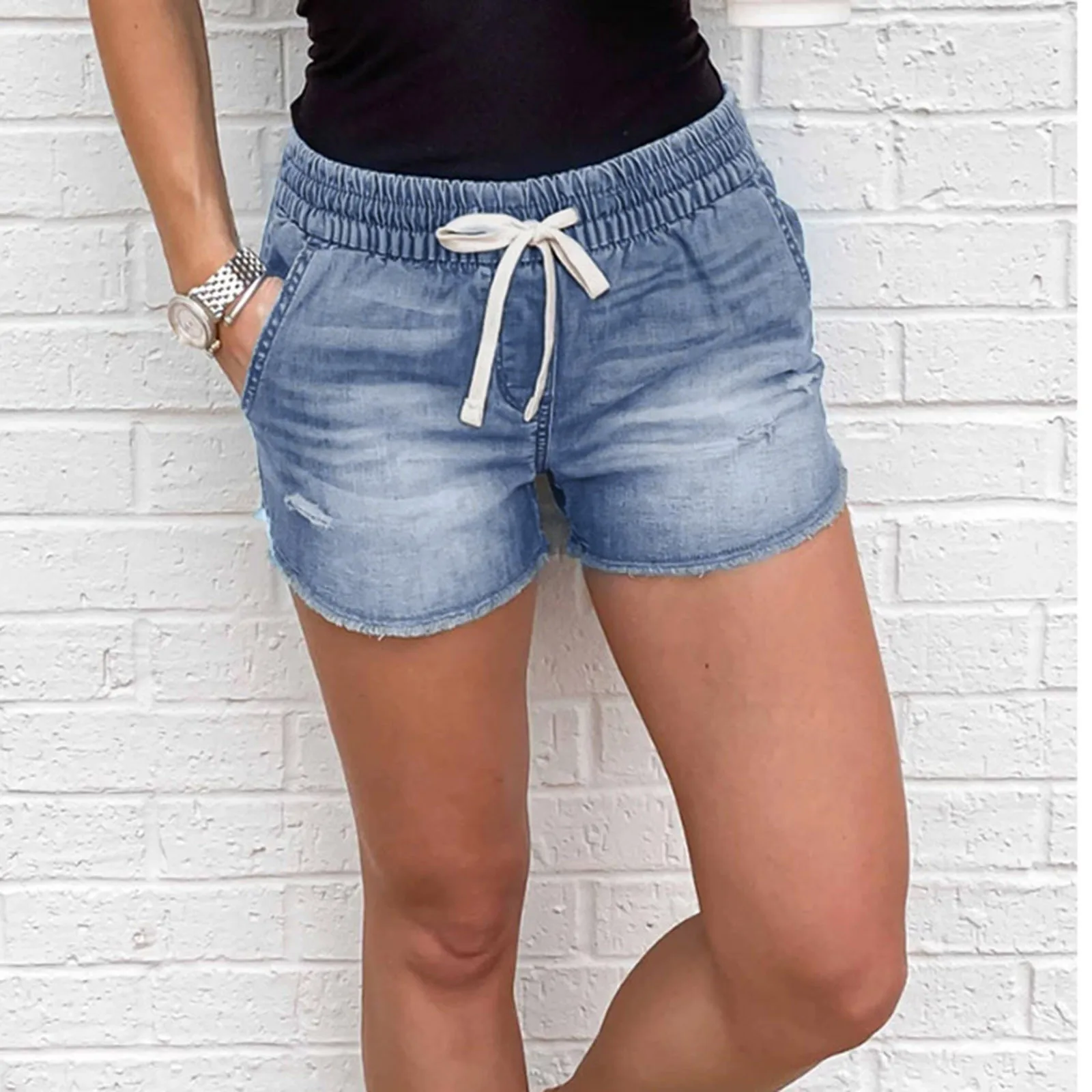 topshop jeans Women's Fashion High Waist Shorts Blue Jeans Ripped Casual Denim Pants Daily Comfy Simple Jeans amiri jeans