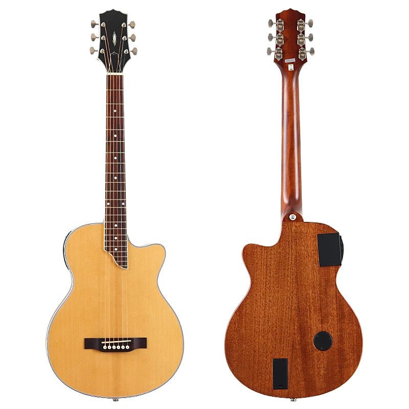 Guitarra Acústica Eléctrica Silenciosa De 6 Cuerdas, Instrumento De 39 Pulgadas, Color Natural, Borde Redondo, Buena Artesanía