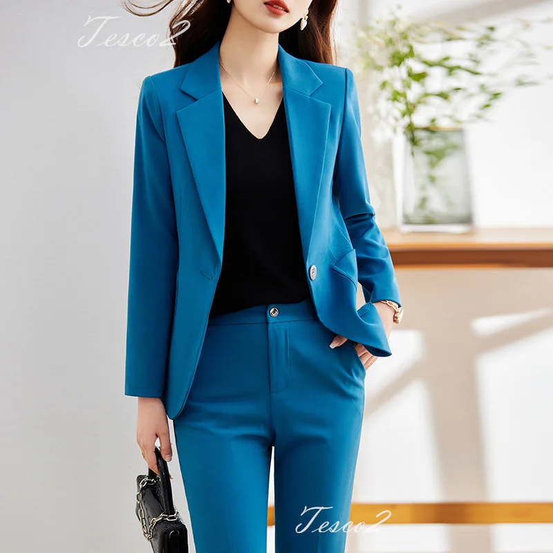 Tesco Vibrant Yellow Women's Suit Sets Single Button Blazer And Pants 2 Piece Formal Pantsuit For Wedding Party Female Outfits