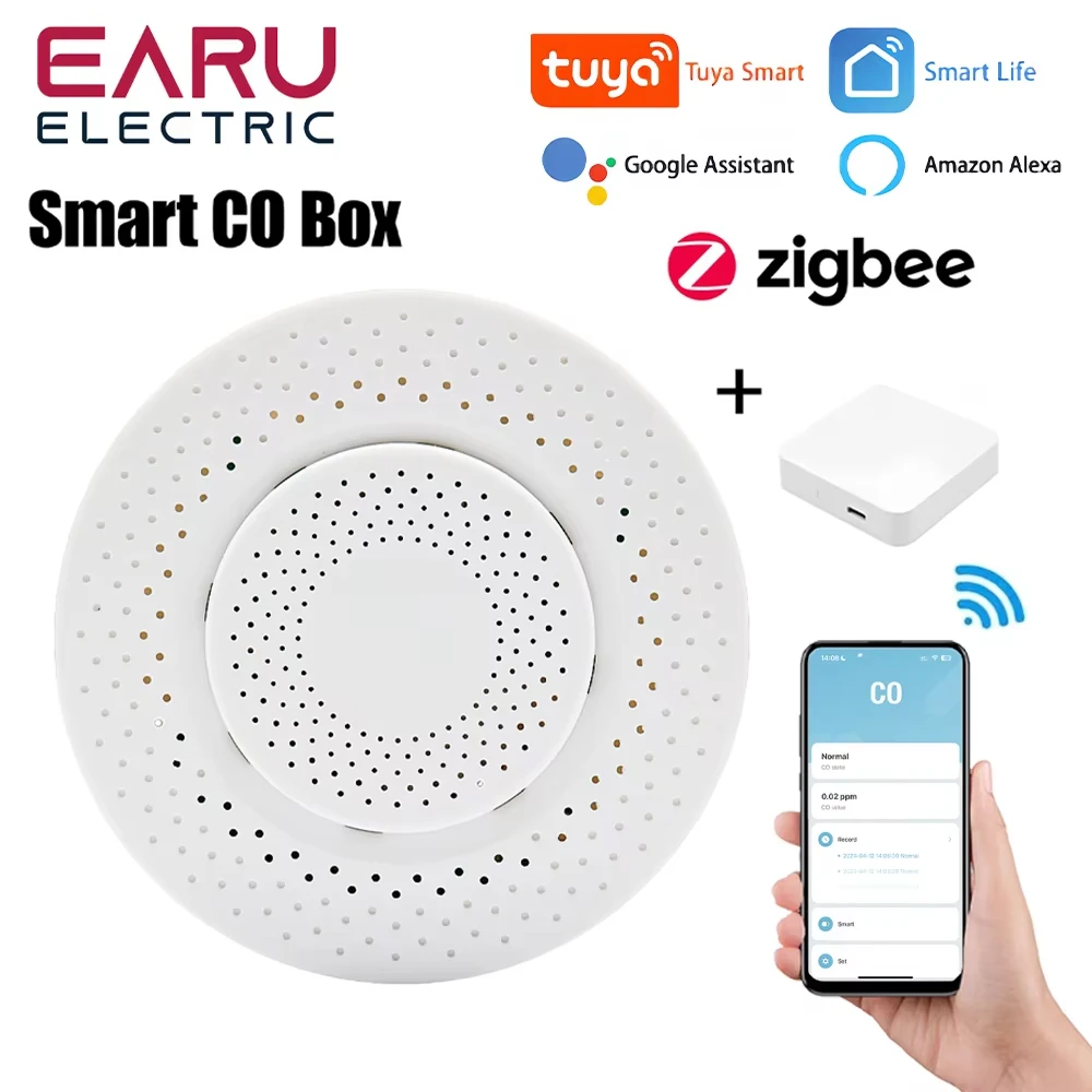 Tuya ZigBee 에어 박스 품질 CO 일산화탄소 감지기 테스터 자동화 알람은 Smart Life App Alexa Google 홈과 함께 작동합니다.