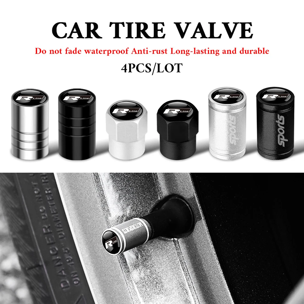 Tire Valve Caps Car Styling 3D Metal Wheel Stem Air Valve Caps Tire Dust Covers For Volkswagen R Rline Golf GTI Passat Touareg Polo Tiguan