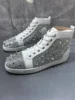 2025 New Silver Couples High Top Casual Shoes Round Toe Flat Strap Rivets Decorated Men's Women's Sports Shoe Women Single Shoes 2