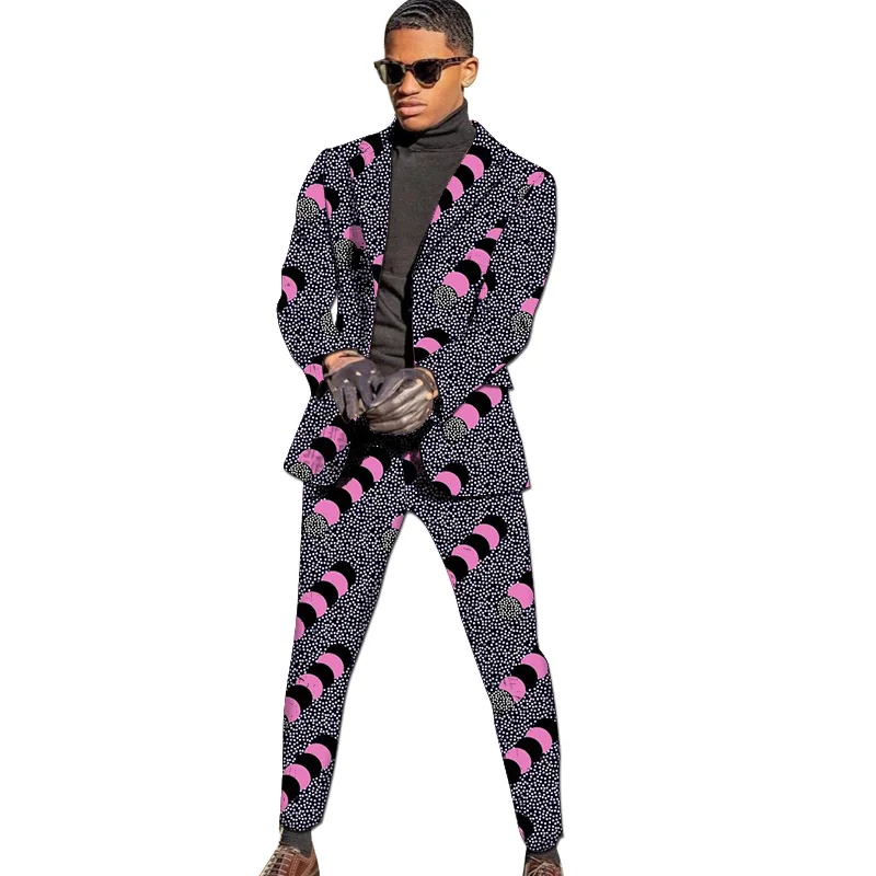 

Occasion African Print Groom Sets Men‘s Pant Suits Blazers+Trousers Nigerian Fashion Male Wedding Garments