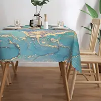 Nappe fluide de luxe en marbre turquoise, couverture de table abstraite dorée turquoise de qualité supérieure pour une cuisine élégante, une salle à manger ou une fête 4