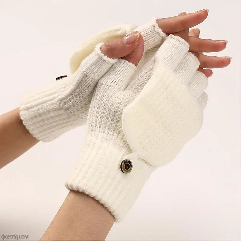 Guantes de punto sin dedos para mujer, manoplas de dedo harf