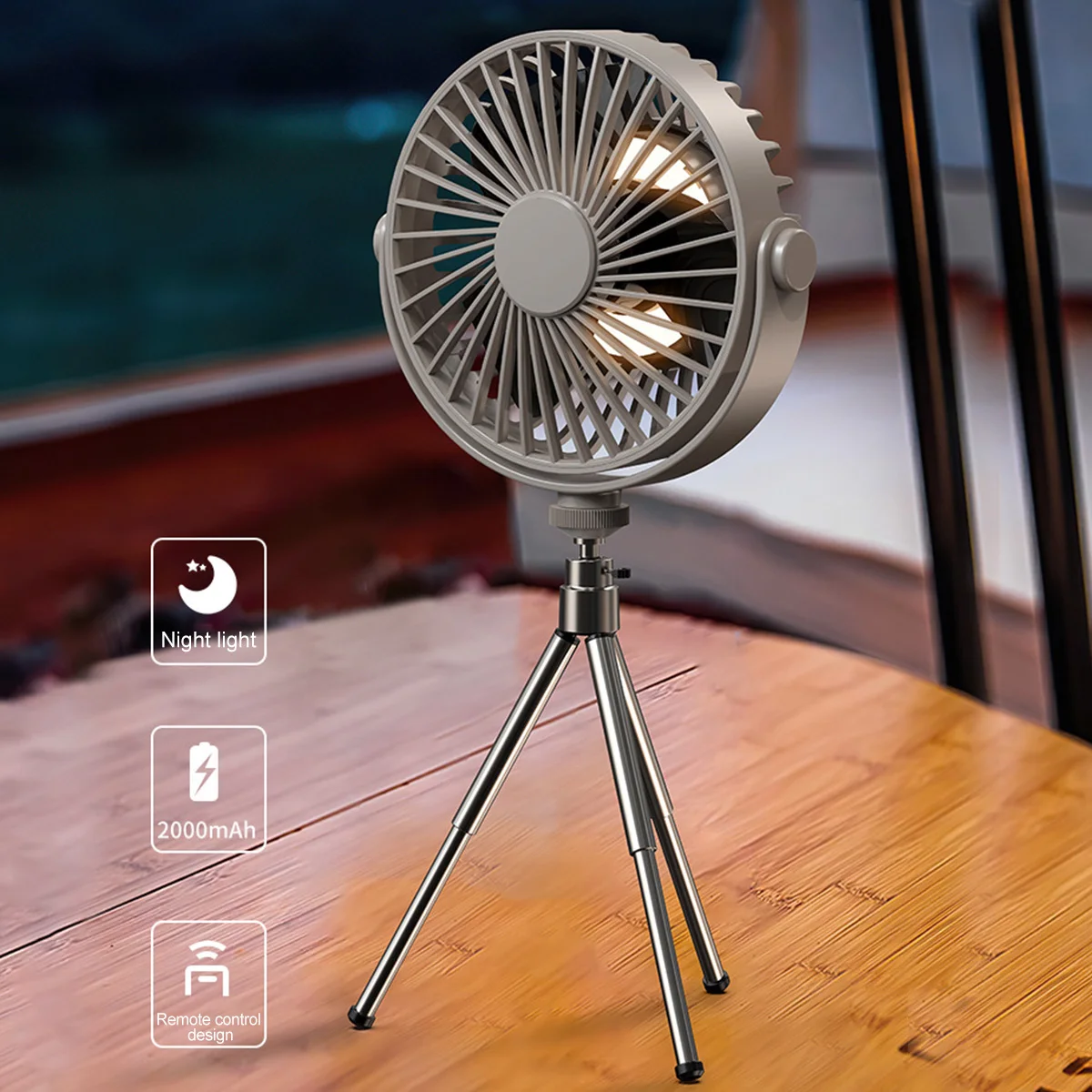 

Tripod Table Fan Rechargeable Adjustable Speed Standing Up Fan with 2000mAh Battery and 3 Speeds Portable Remote Control