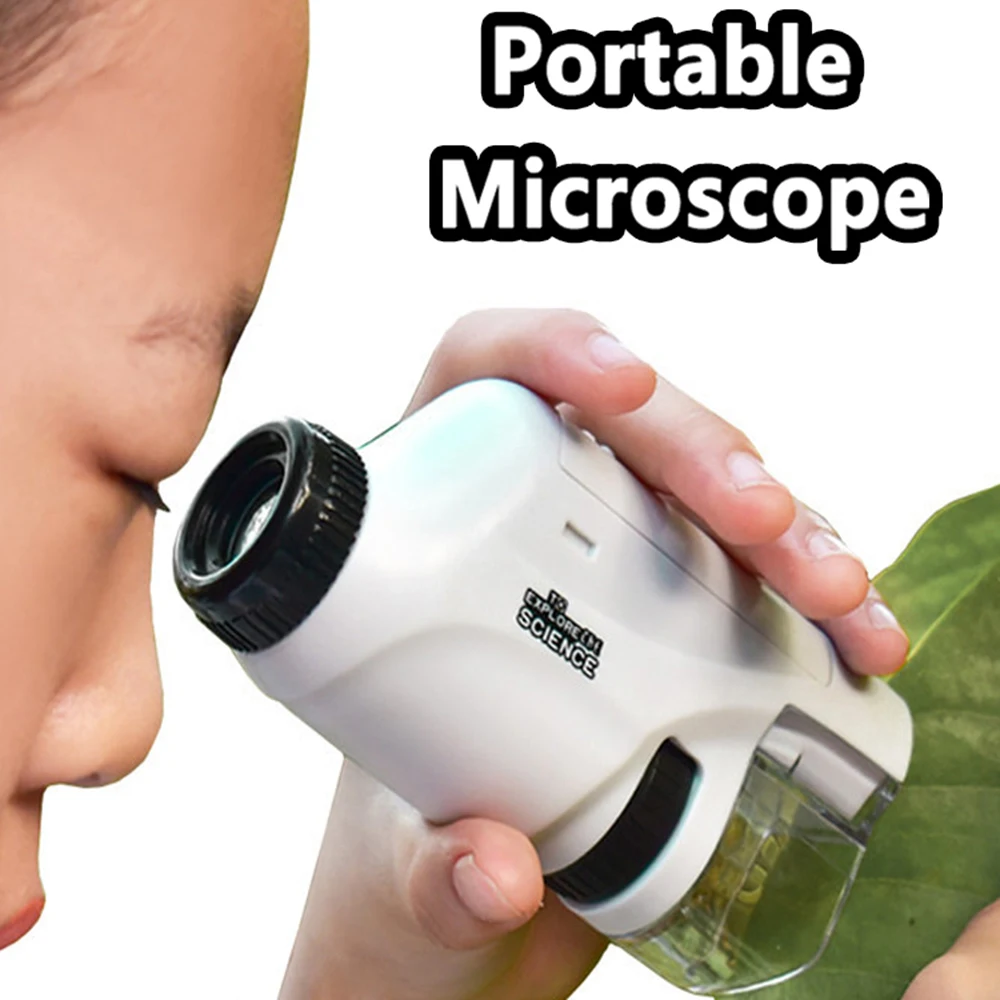 Kit de jouets de Microscope scientifique pour enfants 60-120x, Mini  Microscope de poche éducatif avec lumière LED, jouet d'extérieur à tige  pour