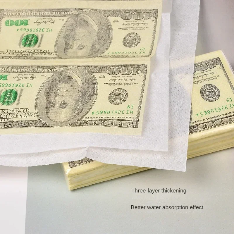 8Pcs/Pack Simulated US Dollar Printed Tissue Paper Disposable Napkins Original Wood Pulp Napkin Portable Items Kitchen Utensils