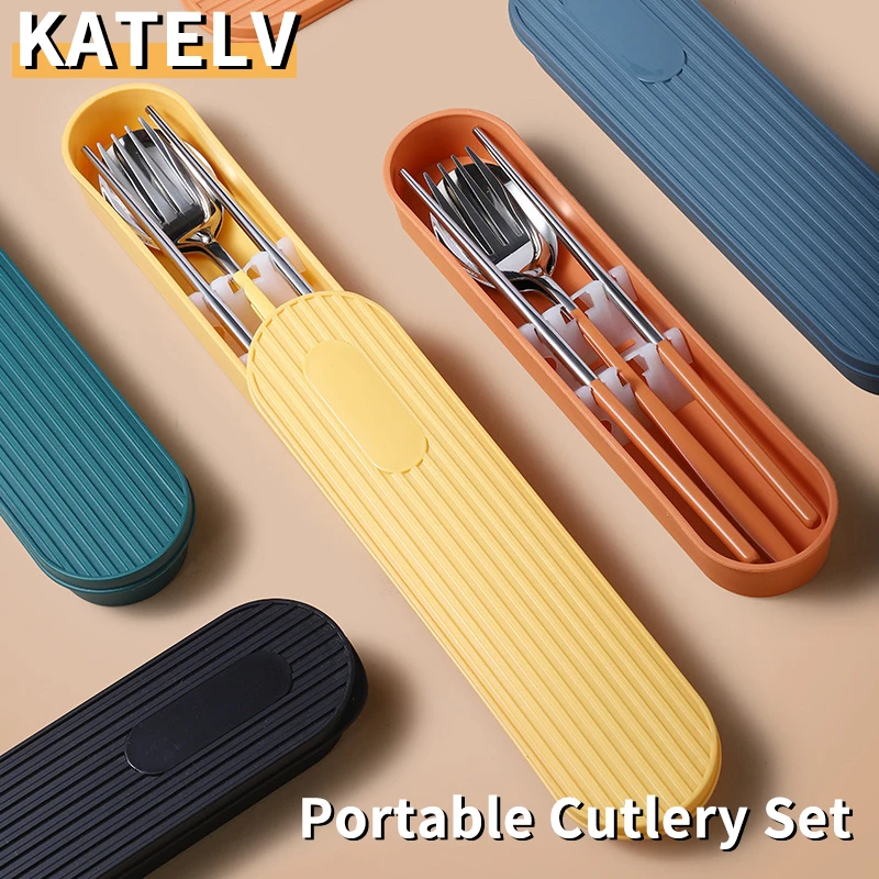 Portable Cutlery Set 4pcs Stainless Steel Silverware Set with Case for Lunch  Box Reusable Travel Camping Flatware Set Personal - AliExpress