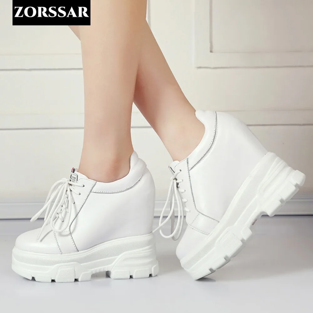 

New Spring Autumn White Hidden Wedge Heels Casual Shoes Woman 12CM Platform Shoe Elevator High-heels Walking Sneakers Women 2024