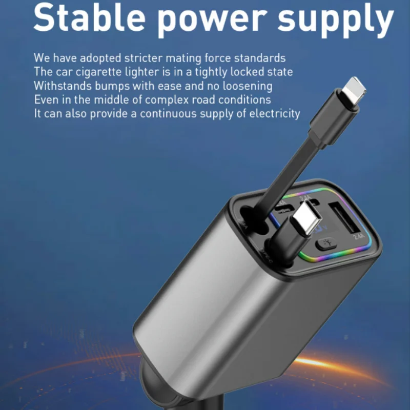 5 IN 1 Car Charger USB C Cable For IPhone Huawei Samsung With Ambient Lighting C