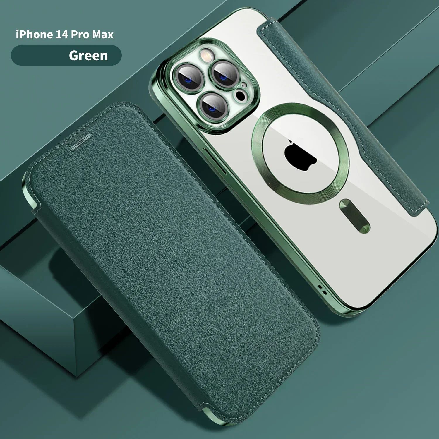 Electroplated Flip Leather Case with Magsafe Charging – Luxury Protection Cover