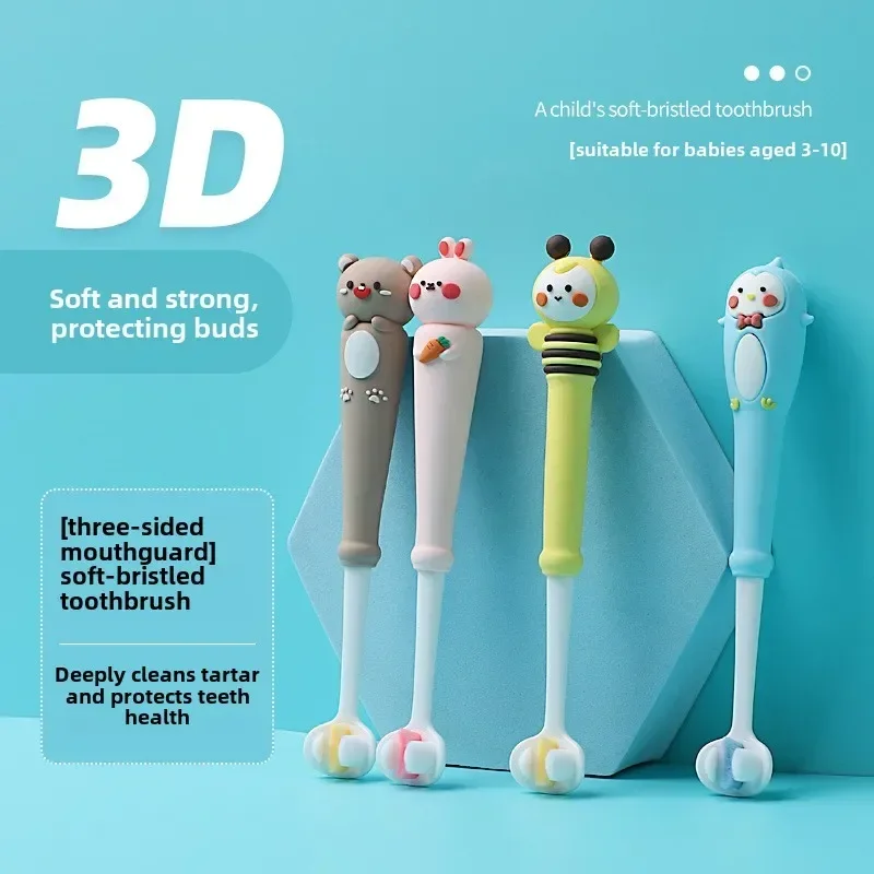 Cartoon Three Sided Creative Toothbrush Baby Infants 3-10 Years Oral Cleaning Small Head Soft Bristled Toothbrushes for Kids