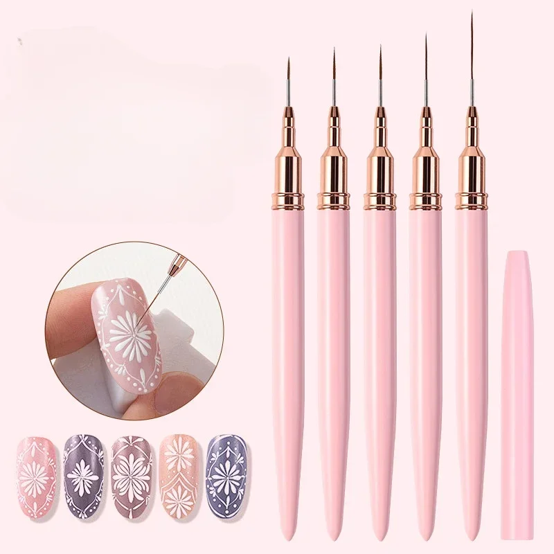 Nail Art Brushes 5Pcs/Set Nail Art Liner Brushes Set Elongated Lines Striping Drawing UV Gel Painting Nail Design Pen Professional Manicure Tool
