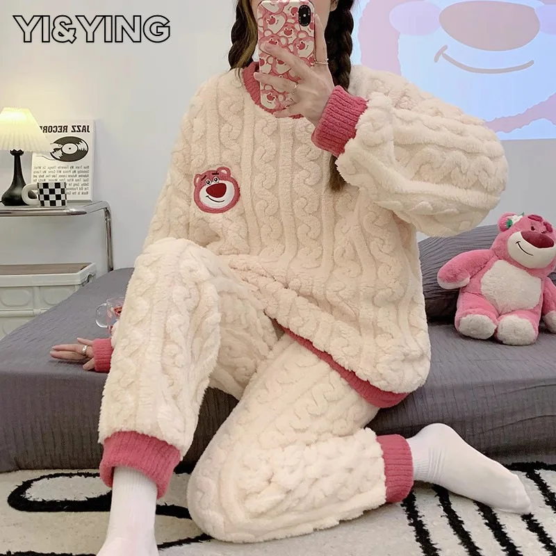 

[YI&YING] 2023 Winter New Plush Pajamas Women's Autumn Plush Warm and Academy Sweet Loose Home Fur WAZC733