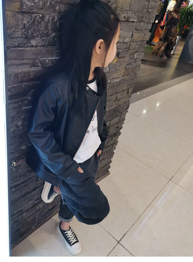 2024 Frühling Herbst Mädchen Pu Leder Motorrad jacke 1-10 Jahre Kinder kleines Mädchen Oberbekleidung Mantel Kleinkind Baby Mädchen Laufsteg Outfit – Detail 5