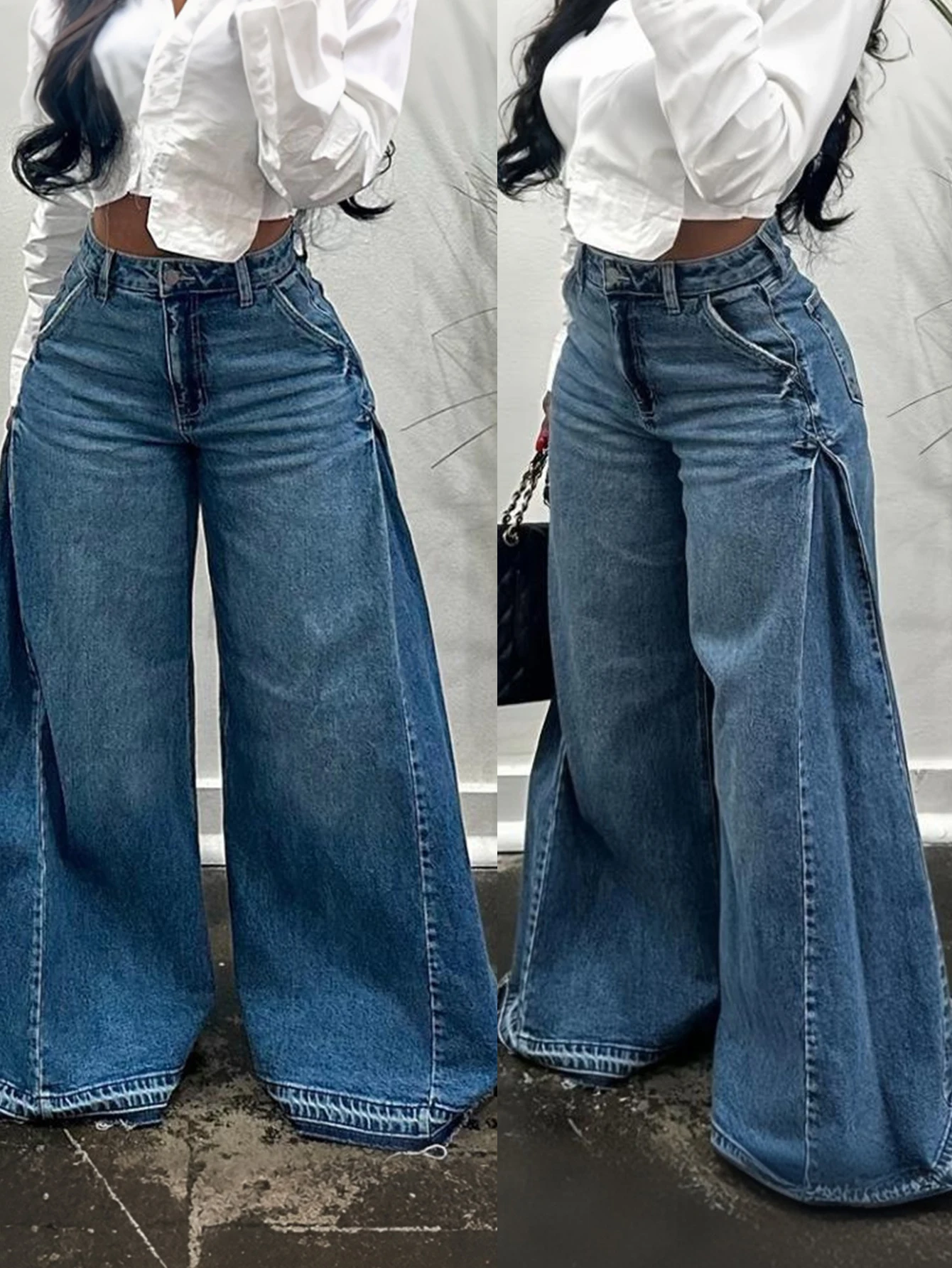 Vintage Wide-Leg Jeans for Women Y2K Niche Design Flared Pants Loose Versatile Floor-Length Trousers 1