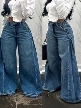 Vintage Wide-Leg Jeans for Women Y2K Niche Design Flared Pants Loose Versatile Floor-Length Trousers 1
