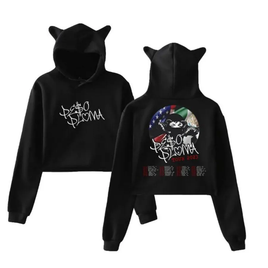Sudadera corta con capucha de Peso Pluma Merch para Mujer, ropa de calle Harajuku, jersey de manga larga de Hip Hop, Tops