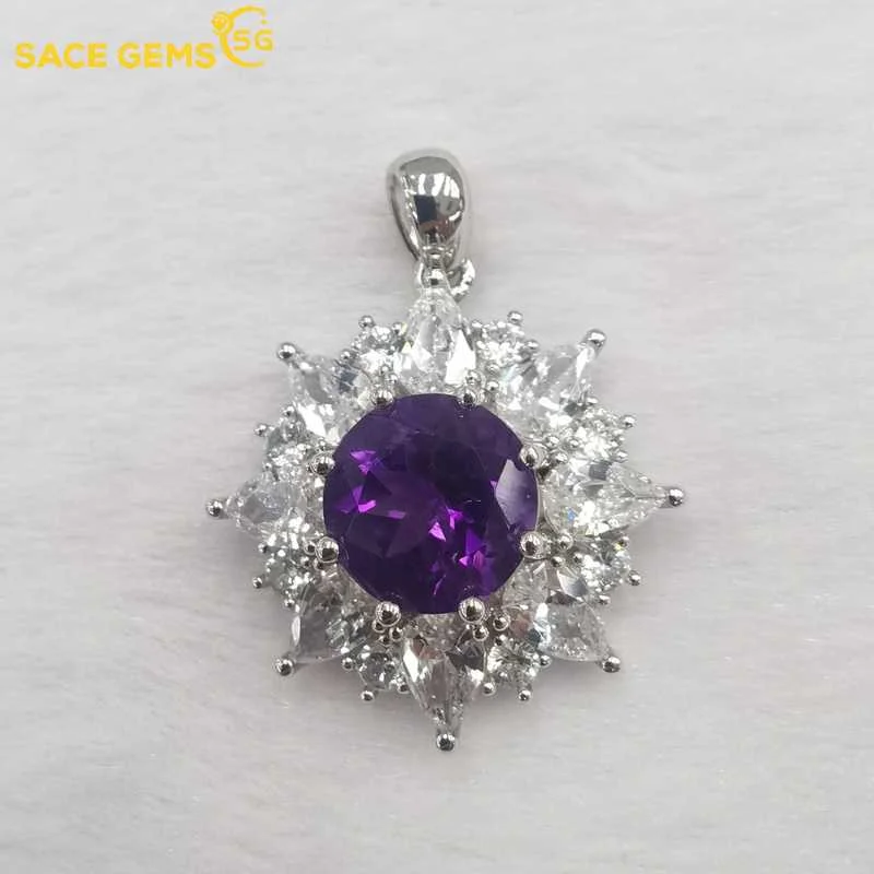 

SACE GEMS Luxury Pendant for Women 925 Sterling Silver 10*10mm Natual Amethyst Pendant Necklace Wedding Party Fine Jewelry Gifts