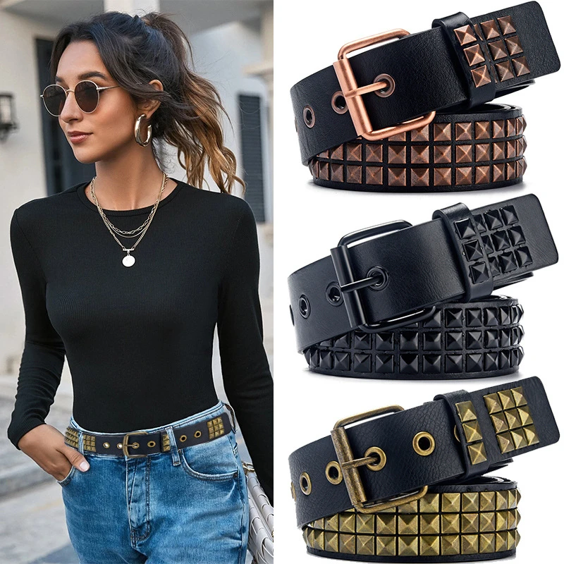 Cinturones de cuero para hombre y mujer, cinturones remache de pirámide Punk Vintage, cinturones lujo para mujer, 2022| | - AliExpress