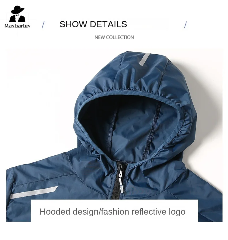 Lightweight Jacket Men's Summer Reflective Strip Mesh Breathable Hooded Sunscreen Casual Running windbreaker Ultra-thin Jacket