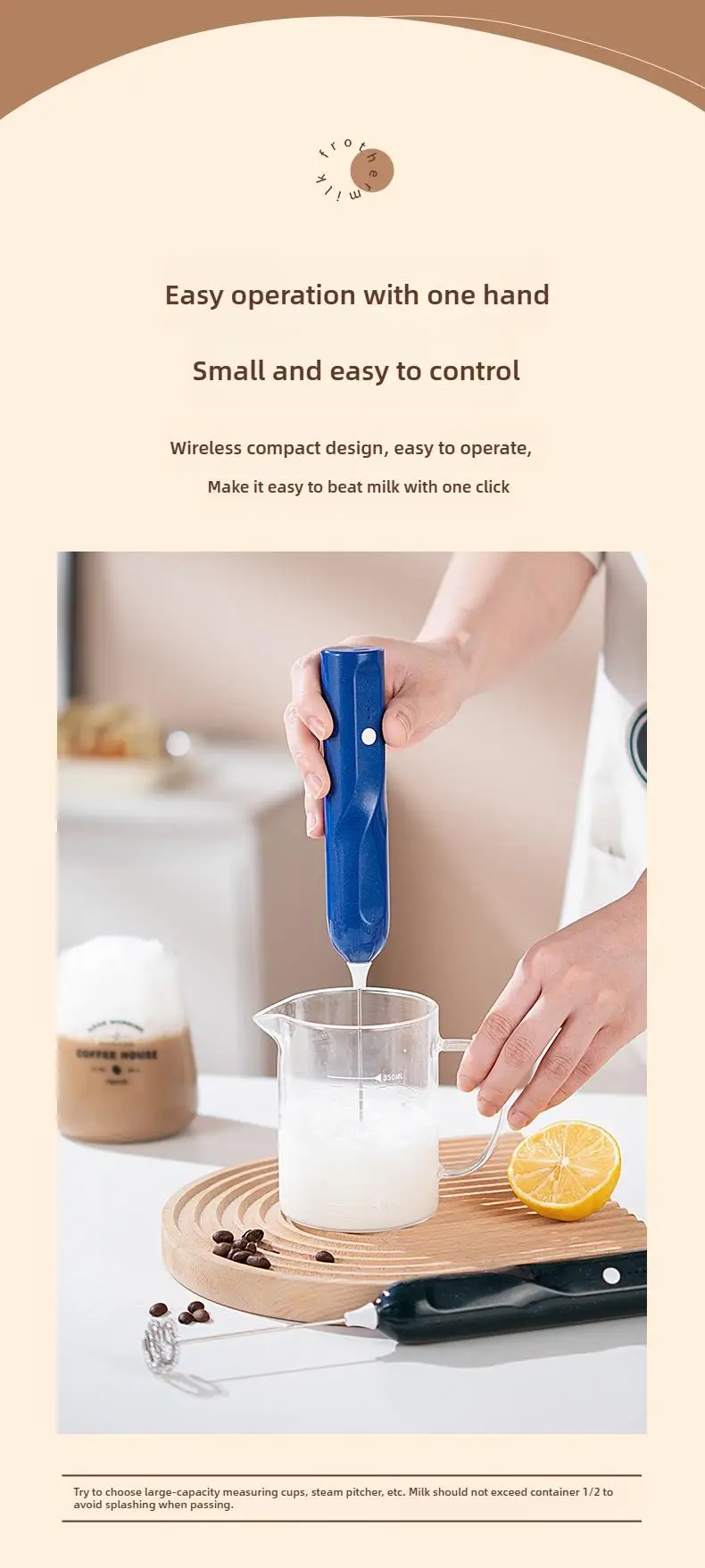 Description Picture 4 of itemPortable Rechargeable Electric Milk Frother Foam Maker Handheld Foamer High Speeds Whisk Cappuccino Mixer Coffee Wand whisk
