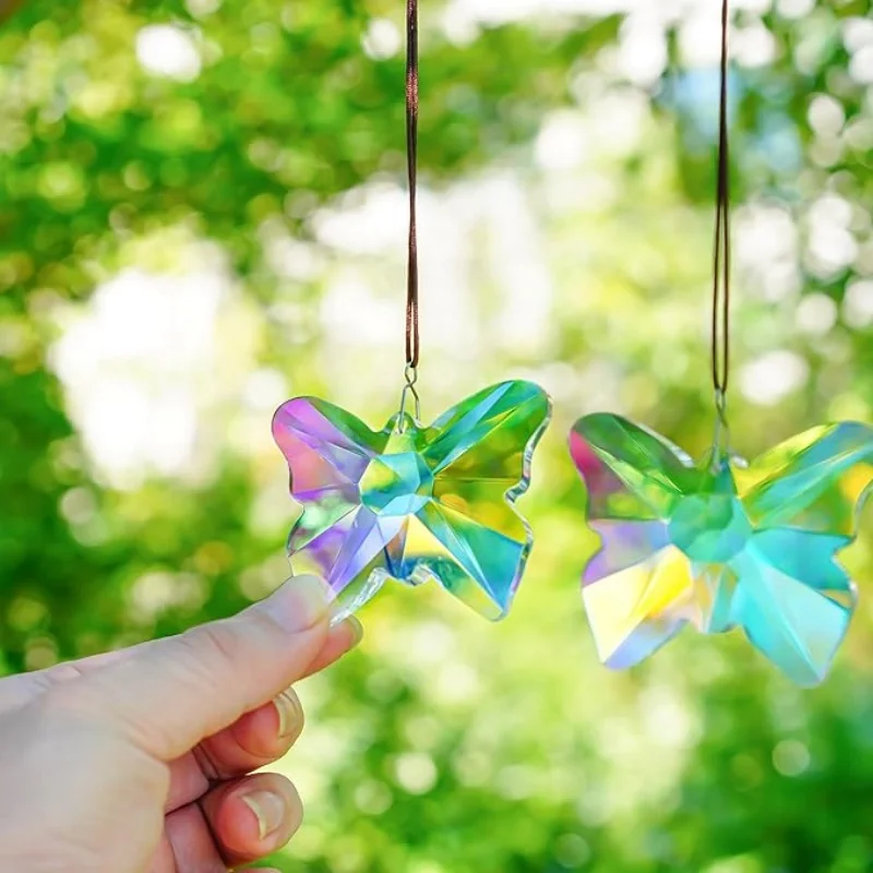 2 Pcs Butterfly Dolphin Crystal Suncatcher Prism Sun Catchers for Window Garden Indoor Outdoor Decor Home Christmas Decorations