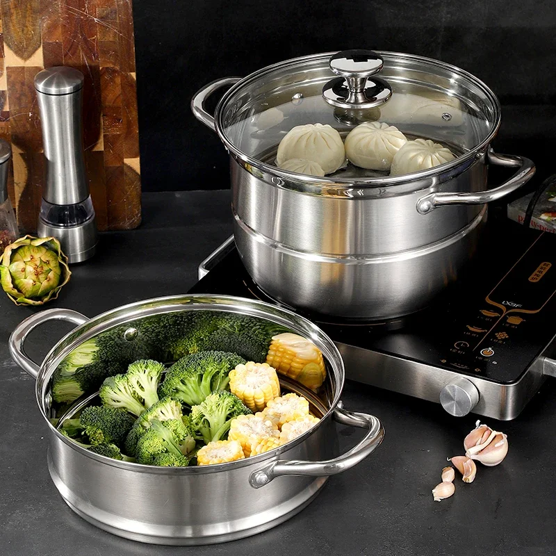 KSISE Brand Double-Layer Steamer Stainless Steel Multi-Functional Cookware Steam Top Cook Bottom