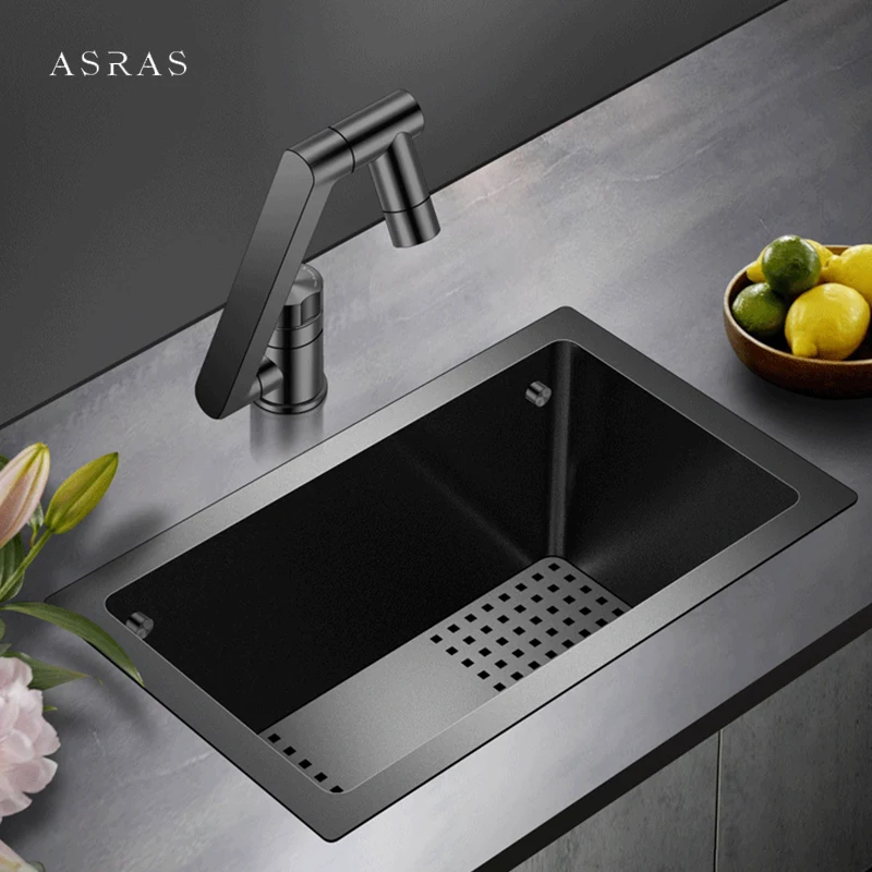 ASRAS Nanometer Mini Single Hidden Cover Sink Small Size Bar Counter Island Handmade 4mm Panel 304 Stainless Steel Sinks