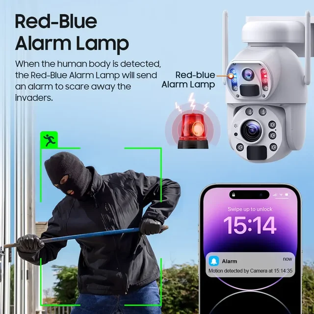 50X Zoom 4G SIM Card Solar Dual Lens/View Camera 4K 8MP WIFI IP Camera PTZ Outdoor PIR Detect Security Night Vision Surveillance 6