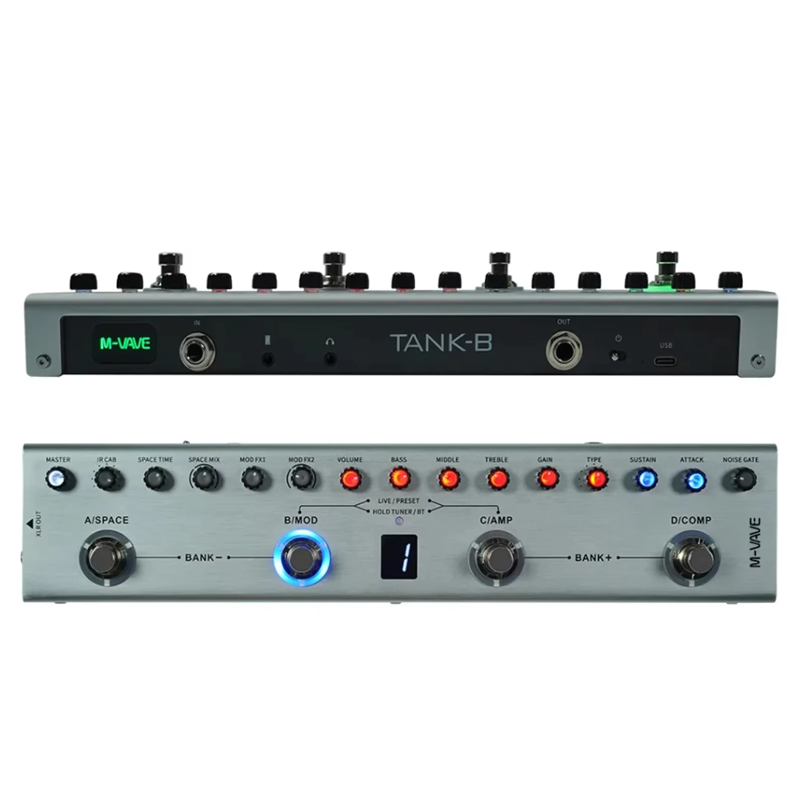 M-VAVE Tank-B Bass Multi-Effects Processor Pedal with 9 Preamp 8 IR Cab 36 Presets Rechargeable for Studio Recording