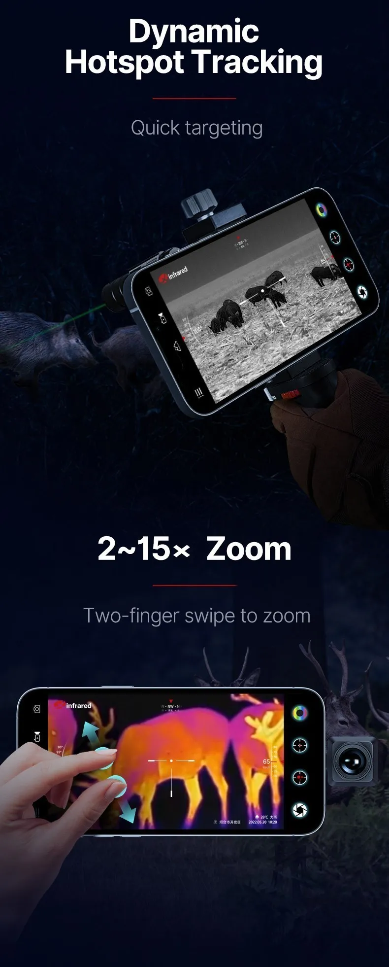 InfiRay T2 PRO Thermal imager Outdoor Hunting Infrared HD Monocular 25Hz Thermal Camera for Phone Night Vision with Laser