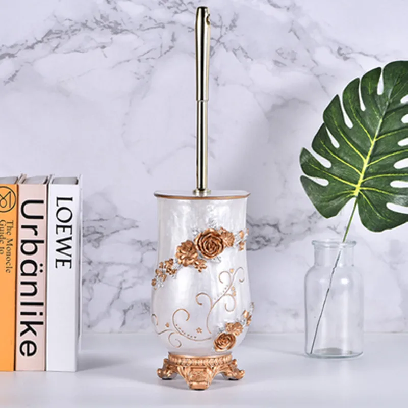 European Style Bathroom Toilet Brush Supplies Resin + Stainless Steel Long Handle Cleaning Brush Bathroom Accessories