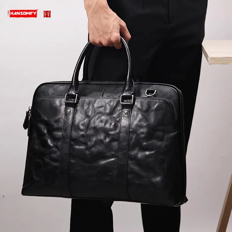 

Портфель мужской из натуральной воловьей кожи, для ноутбука 14-15,6 дюймов