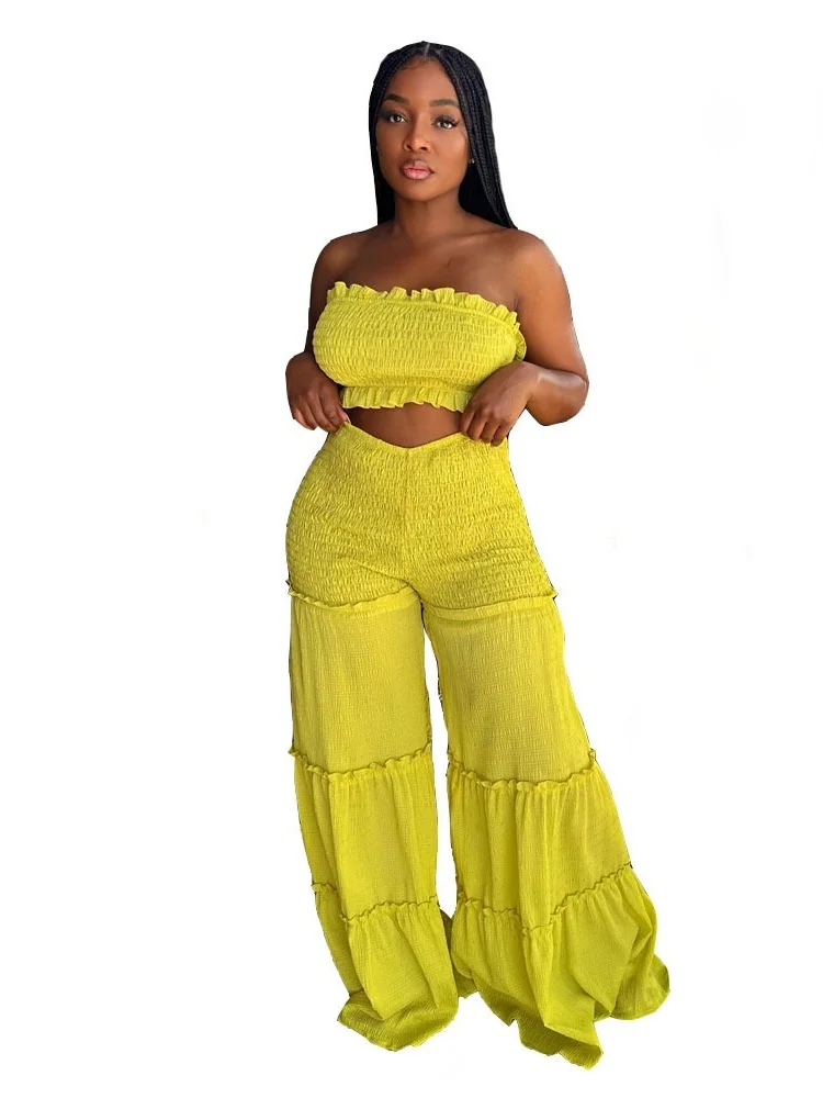 Wmstar 2 Piece Sets Women Wholesale Vest and Pants Sets Solid Two Piece Set of Spliced Strapless Pants Matching Suit 2025