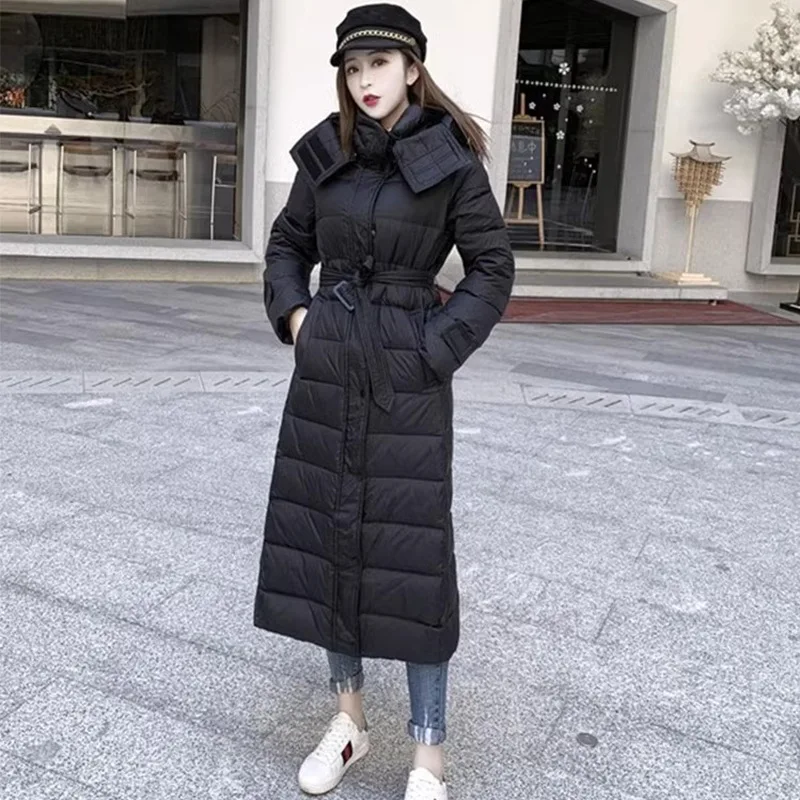 2023 New Women Down Jacket Winter Coat Female Extended Version Parkas Thick Warm Outwear Slim Fit Hooded Leisure Time Overcoat