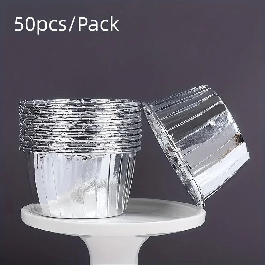 Aluminium cupcake- en muffinvormen, set van 50 stuks - Zilverkleurig