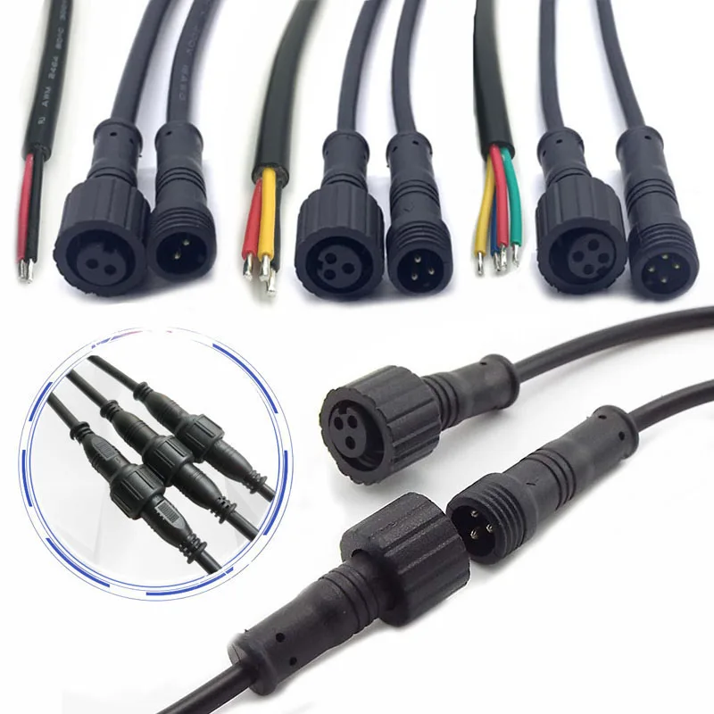

1 Piar 500V 3A 20cm Waterproof Power Cable Female Male 2Pin 3Pin 4Pin Jack Plug Adapter Connector Wire Connector Cords w2