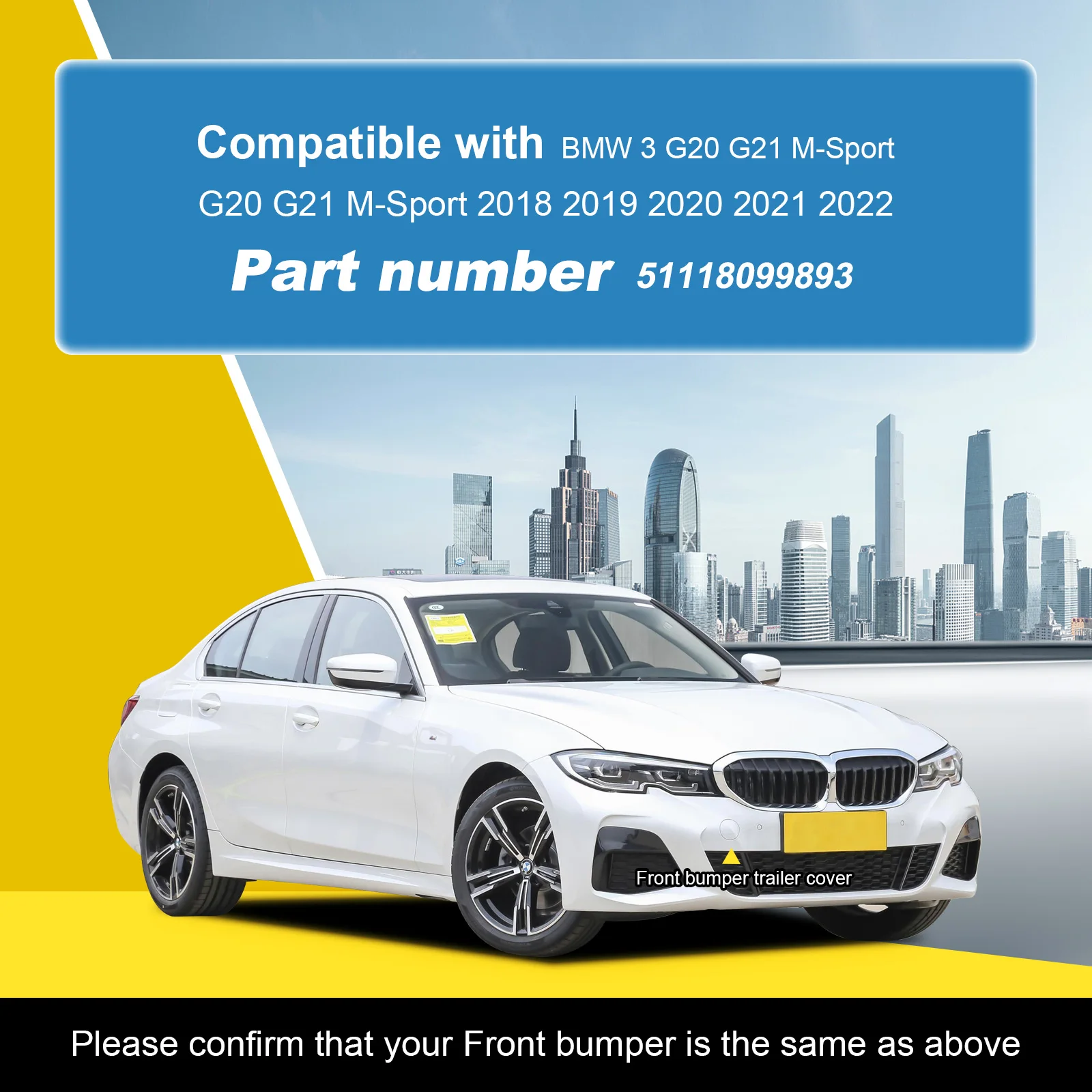 Front Bumper Tow Hook Cap Towing Eye Cover For BMW 3 G20 G21 M-Sport 51118099893 Car Accessories