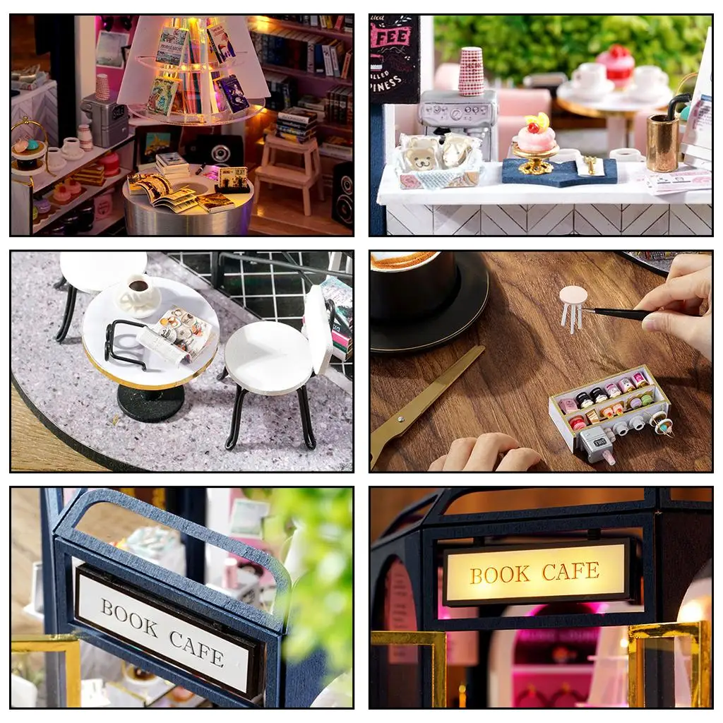 with Furniture Kit LED Light Wood Crafts Book & Coffee House