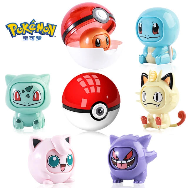 Genuine Pokemon Anime Pikachu Bulbasaur Pokeball Model Set Eevee Gengar  Mewtwo Action Figure Face-changing Doll Elf Ball Toys - Action Figures -  AliExpress