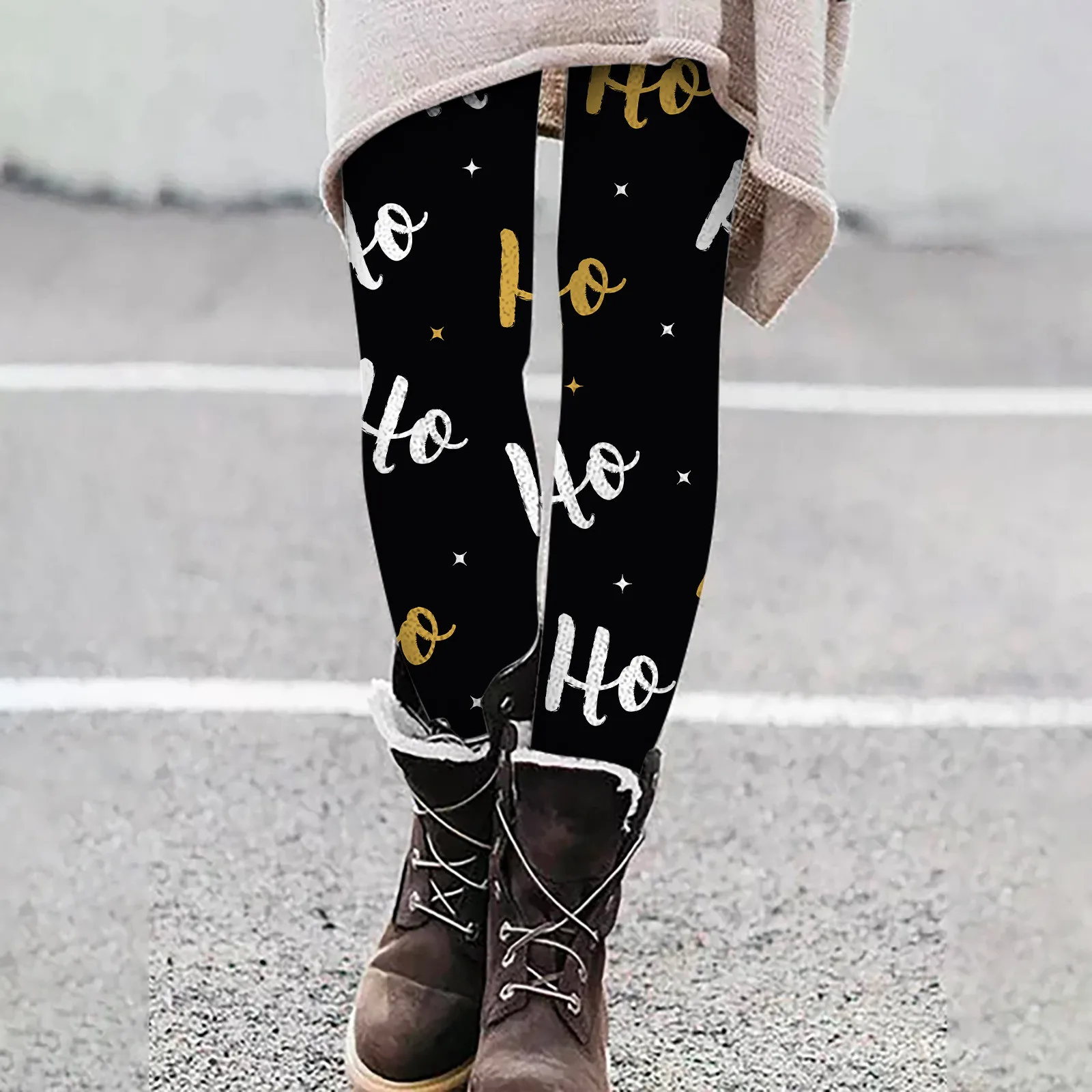 

Women's Brushed Christmas Ankle Length Seasonal Letter Pattern Printed Leggings Conceited Shorts for Women